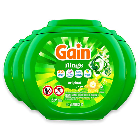 Gain Flings Original 4-in-1 Odor Defense Laundry Detergent Pacs - 42 Ct - 4 Pack