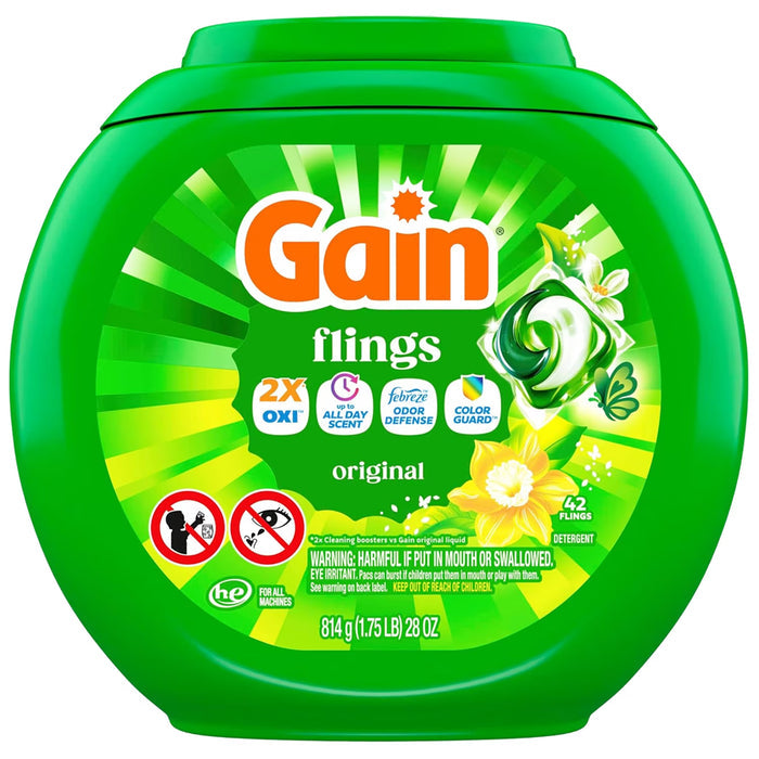 Gain Flings Original 4-in-1 Odor Defense Laundry Detergent Pacs - 42 Ct - 4 Pack