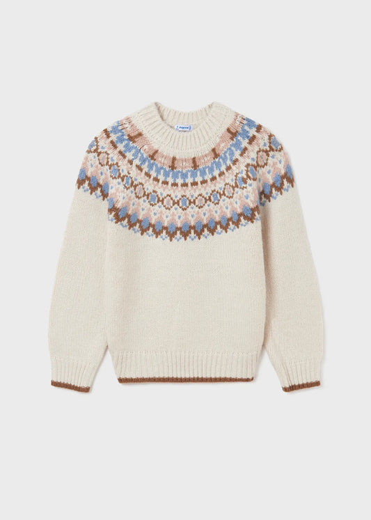 Girls Knitted Jacquard Sweater - BEIGE | Mayoral | Mayoral | Jenni Kidz