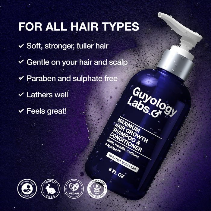 Guyology Labs™ Biotin Shampoo & Conditioner Hair Growth Shampoo with AnaGain™ + Scalp Massager / Shower Brush