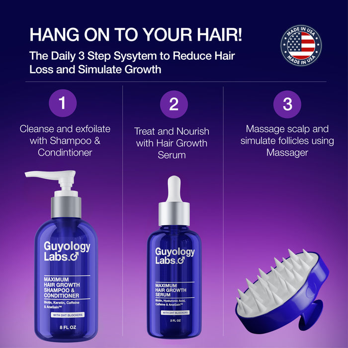 Guyology Labs™ Biotin Shampoo & Conditioner Hair Growth Shampoo with AnaGain™ + Scalp Massager / Shower Brush