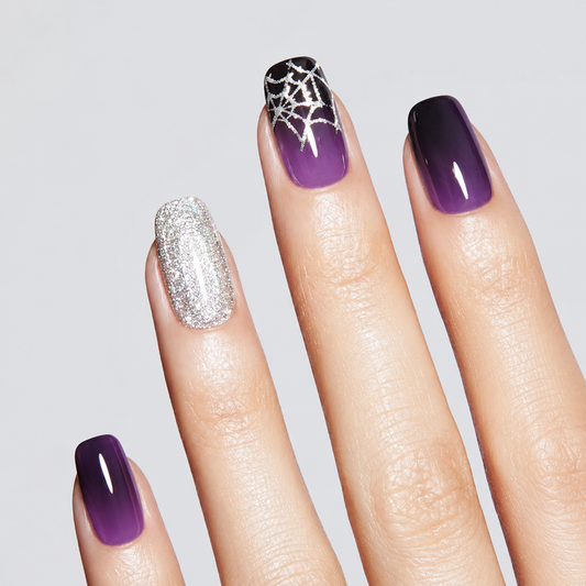 Halloween Purple Spider Web Glitter Gel Nail Stickers