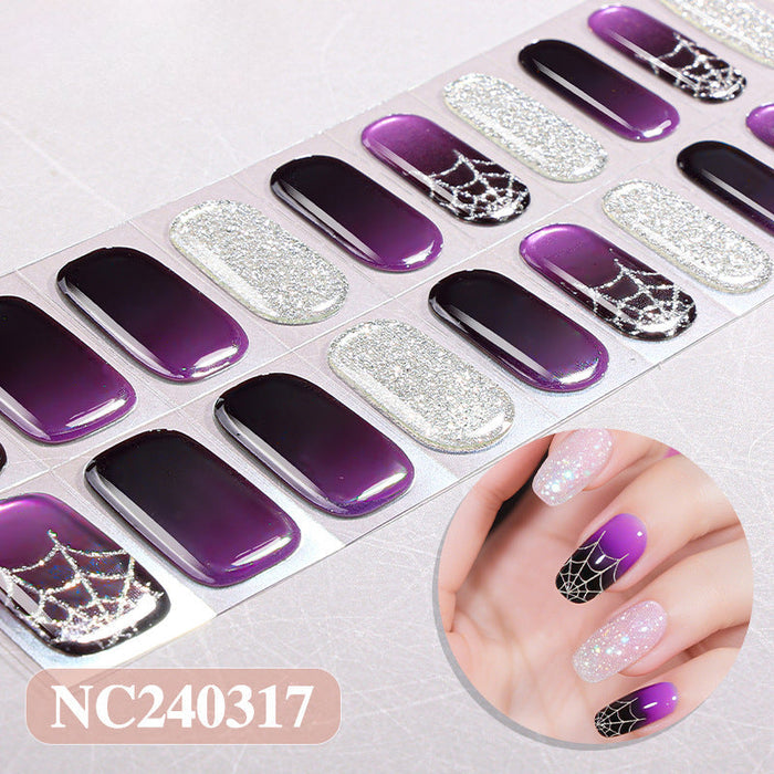 Halloween Purple Spider Web Glitter Gel Nail Stickers