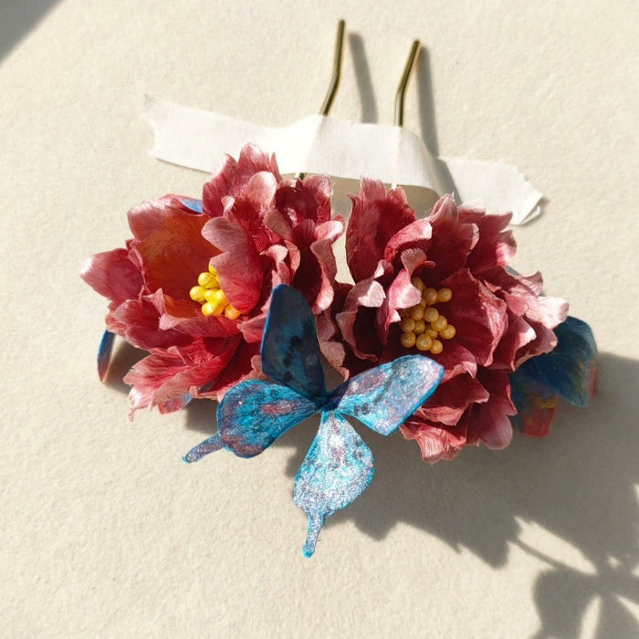 Handmade Double Peony Ronghua Hairpin - Artisanal Silk Floral Hair Accessory