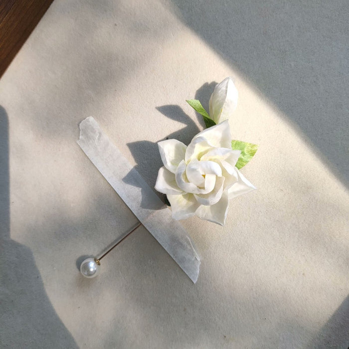 Handmade Gardenia Ronghua Brooch - Artisanal Silk Floral Pin