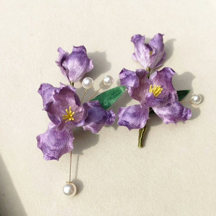 Handmade Iris Ronghua Brooch - Artisanal Silk Floral Lapel Pin