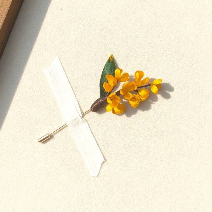 Handmade Osmanthus Ronghua Brooch - Artisanal Silk Floral Lapel Pin