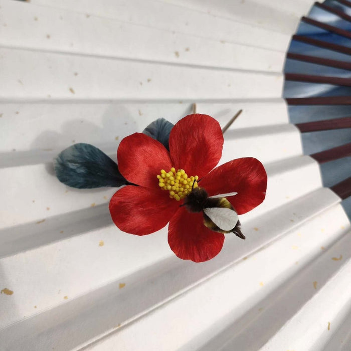 Handmade Red Camellia Ronghua Hairpin - Artisanal Silk Floral Headpiece