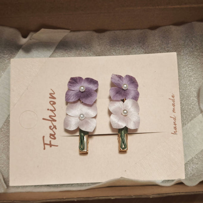 Handmade Ronghua Purple Hydrangea Flower - Lifelike Pearl Embellished Hair Accessory