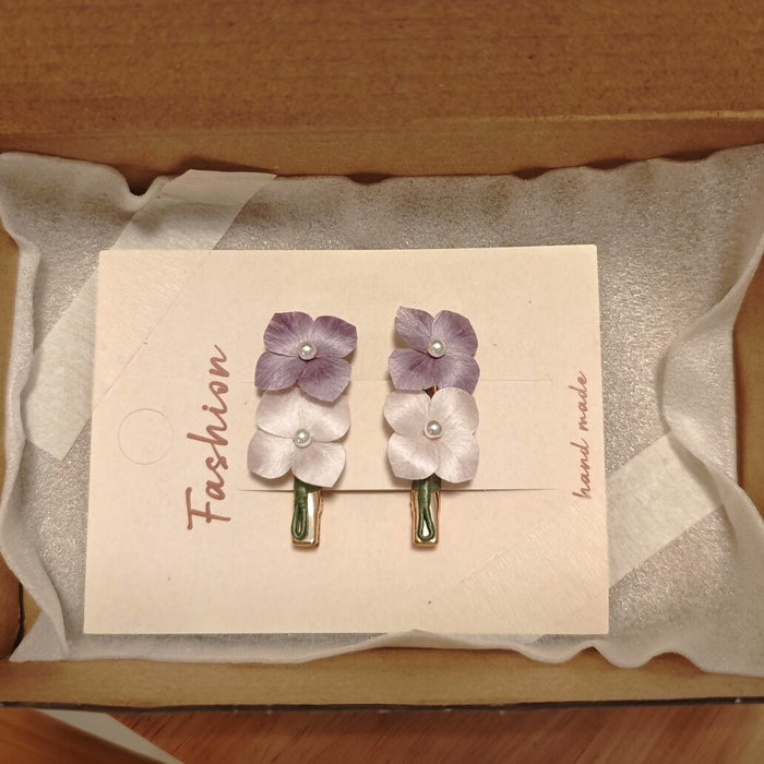 Handmade Ronghua Purple Hydrangea Flower - Lifelike Pearl Embellished Hair Accessory
