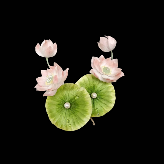 Handmade Ronghua Summer Lotus and Lotus Leaf Hairpin - Lifelike Botanical Hair Accessory