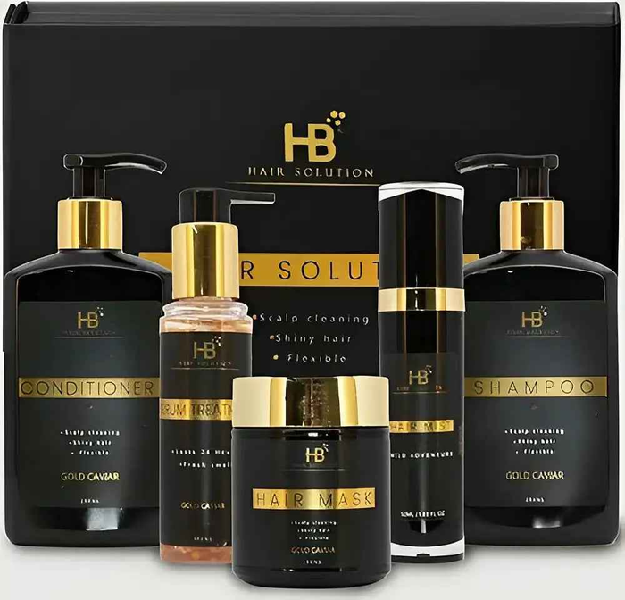 HB HAIR SOLUTION Gold Caviar & Argan Oil Brazilian Hair Care Kit 5 pcs - DOKAN