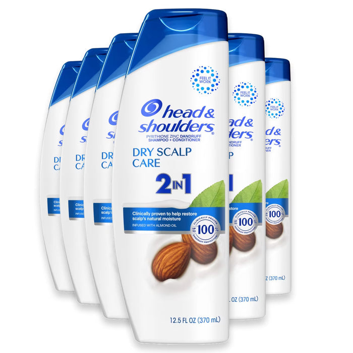 Head & Shoulders Dry Scalp Care, 2-in-1 Shampoo and Conditioner with Almond Oil - 12.5 oz - 6 Pack
