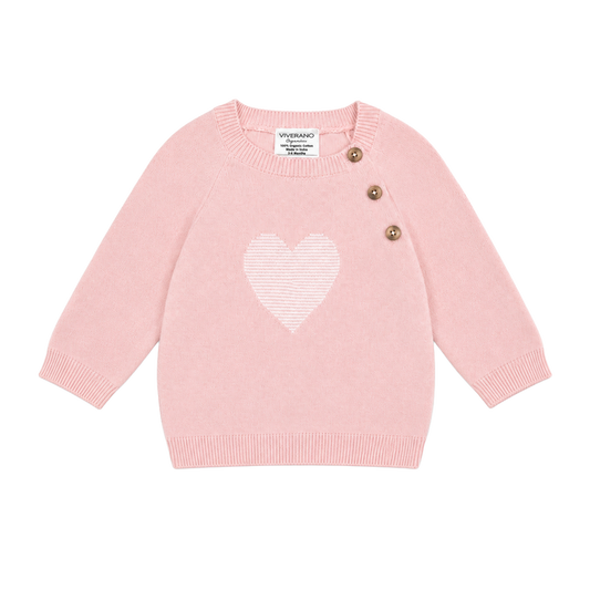 front of Hearts Jacquard Knit Baby Pullover made with organic cotton