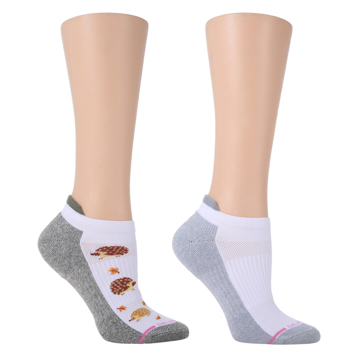 Ankle compression socks featuring a hedgehog design with a gray and white color scheme.