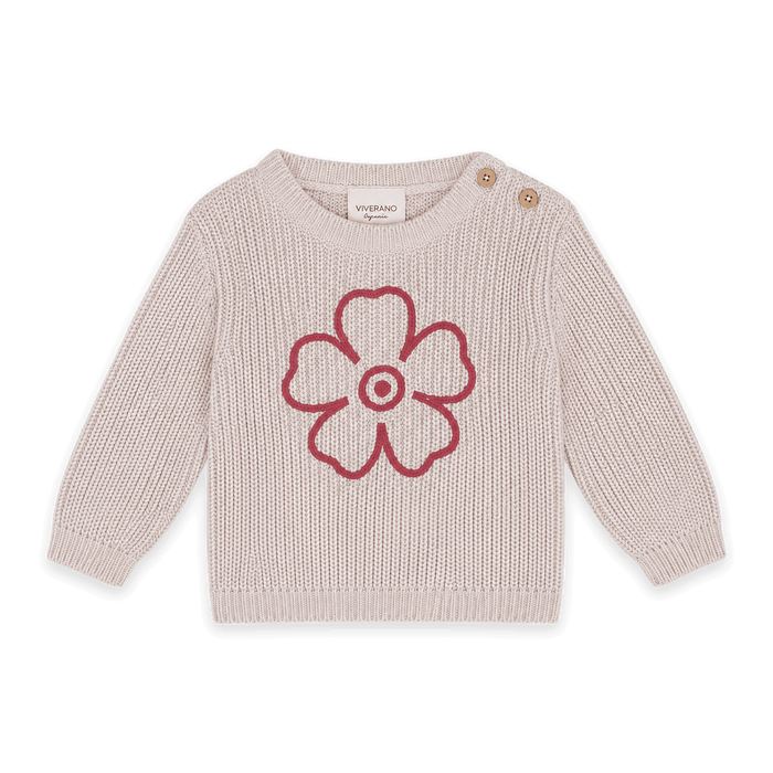 Hippie Flower Embroidered Chunky Knit Baby Pullover Sweater made with Organic Cotton