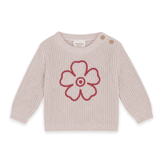 Hippie Flower Embroidered Chunky Knit Baby Pullover Sweater made with Organic Cotton