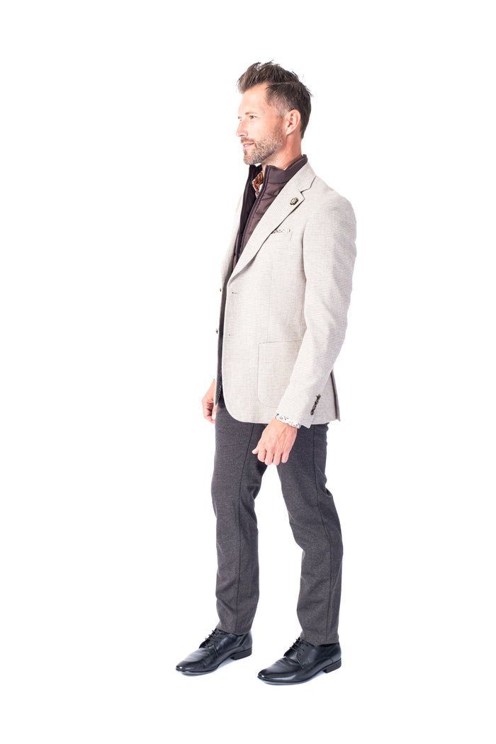 Houndstooth Blazer w/ Zipout Bib - Oat