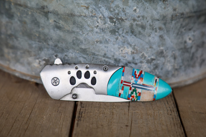 Inlay Smooth Blade Pocket Knife with Pocket Clip