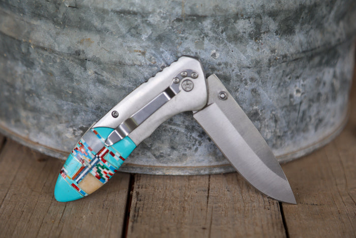 Inlay Smooth Blade Pocket Knife with Pocket Clip