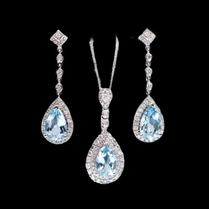 Wedding Jewelry - Aqua Blue CZ Bridal Jewelry Set