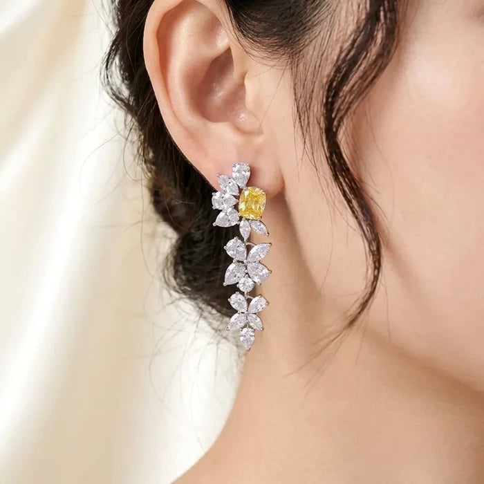 Wedding Jewelry - Silver Cubic Zirconia Bridal Earrings