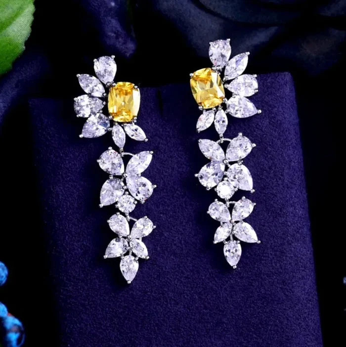 Wedding Jewelry - Silver Cubic Zirconia Bridal Earrings