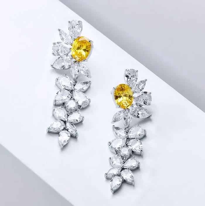 Wedding Jewelry - Silver Cubic Zirconia Bridal Earrings