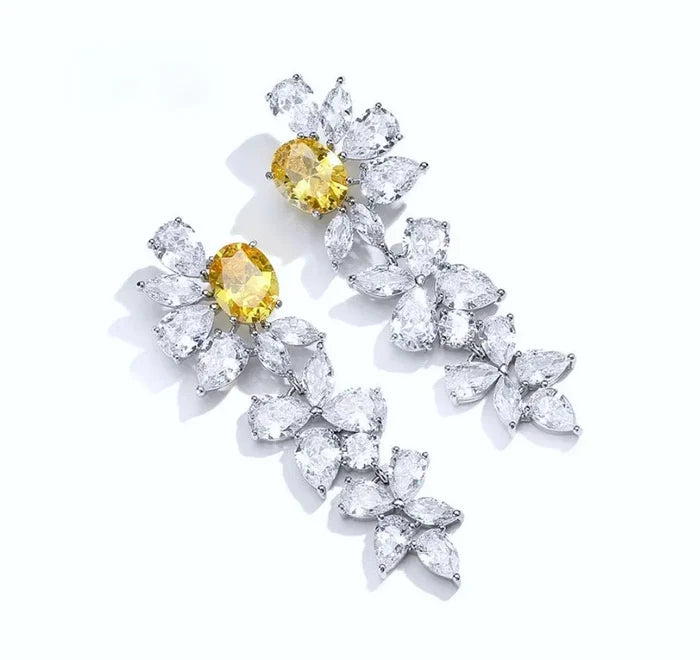 Wedding Jewelry - Silver Cubic Zirconia Bridal Earrings