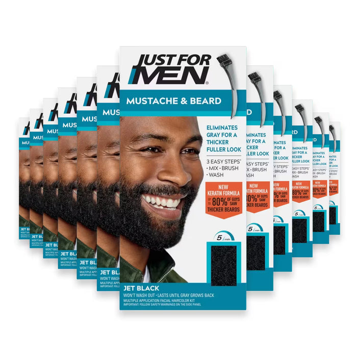Just For Men Mustache & Beard Color Gel, Jet Black  – 1 Ct – 12 Pack