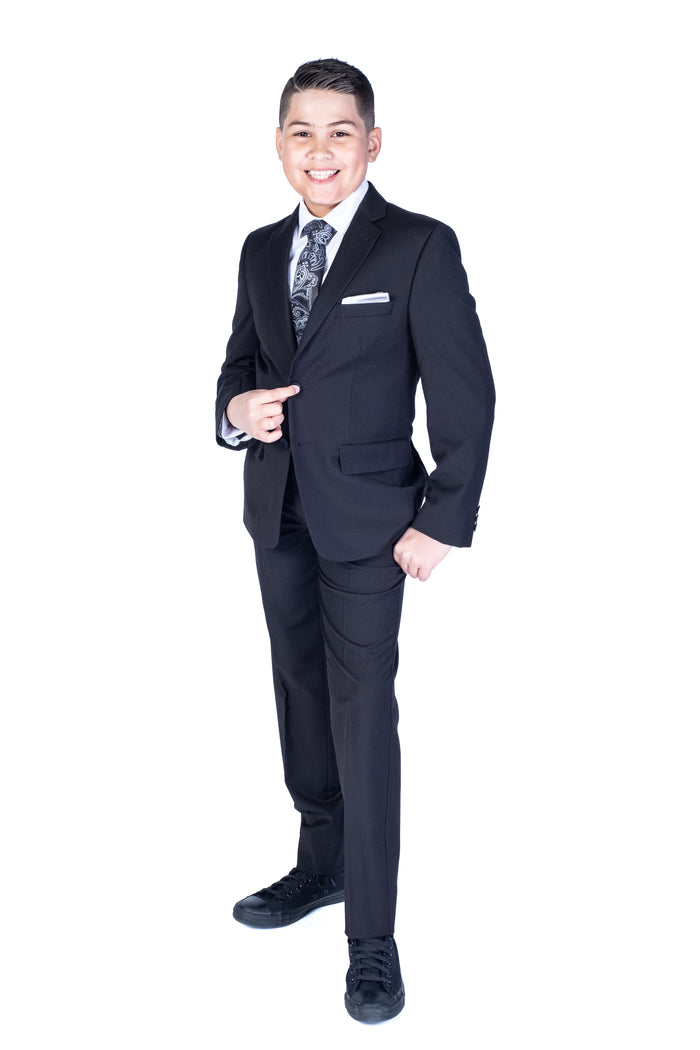 Kids Solid Modern Fit Suit - Black