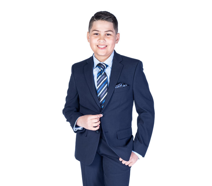 Kids Solid Modern Fit Suit - Navy