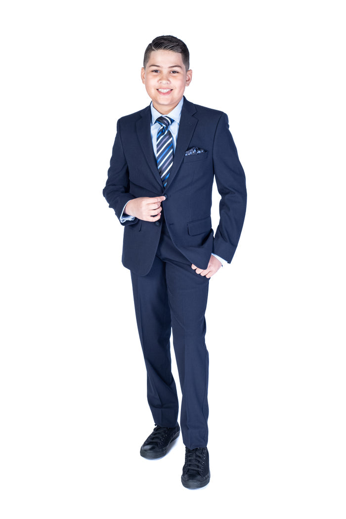 Kids Solid Modern Fit Suit - Navy