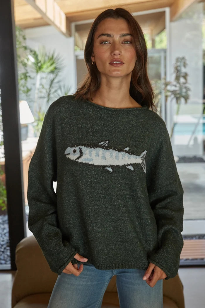 Knit Sweater Graphic Fish Animal Print Pullover