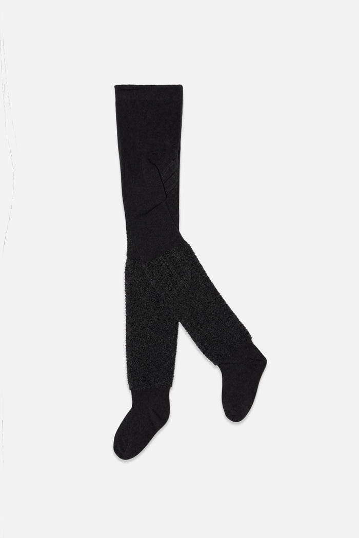 Knit Textured Fur Tights Black-0