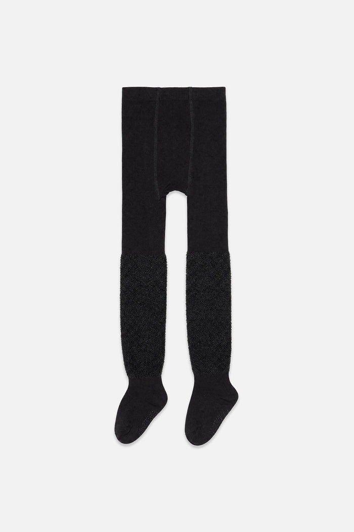 Knit Textured Fur Tights Black-1