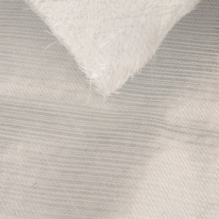 Knit fabric +45/-45 oriented fiberglass fabric stitched to a 3/4 ounce chopped strand mat.