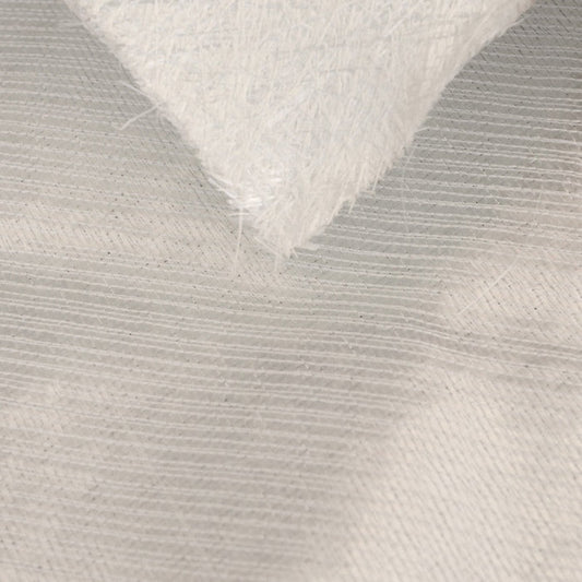 Knit fabric +45/-45 oriented fiberglass fabric stitched to a 3/4 ounce chopped strand mat.