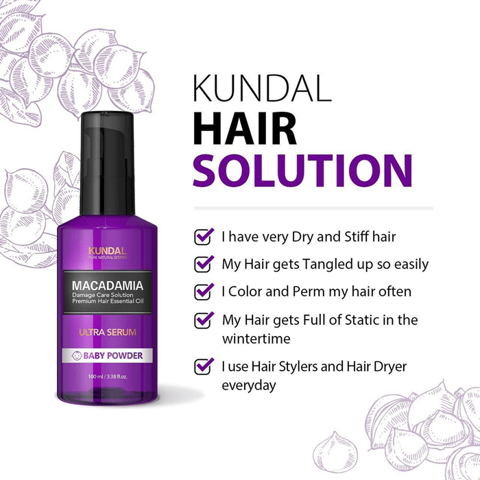 Kundal Macadamia Damage Care Solution Premium Hair Essential Oil Ultra Serum Fuzzy Navel 100 ml - Beauty Tribe
