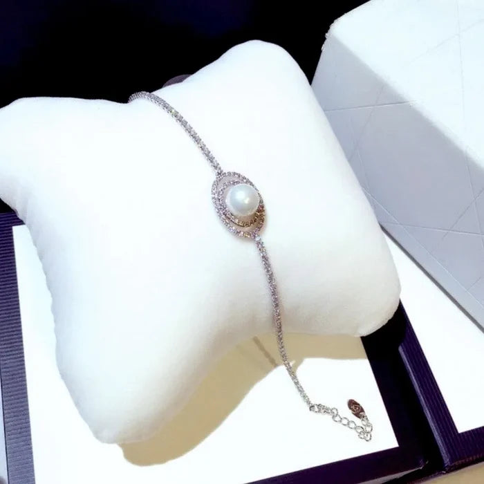 Pearl Wedding Jewelry - Pearl and Cubic Zirconia Bridal Bracelet