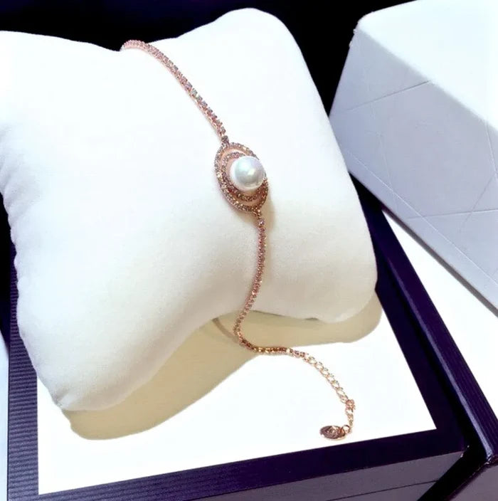 Pearl Wedding Jewelry - Pearl and Cubic Zirconia Bridal Bracelet