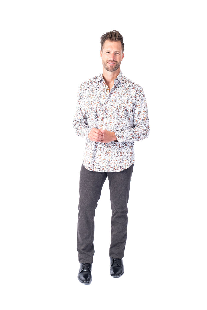 Leaf Print "Verdant" Sport Shirt - Orange