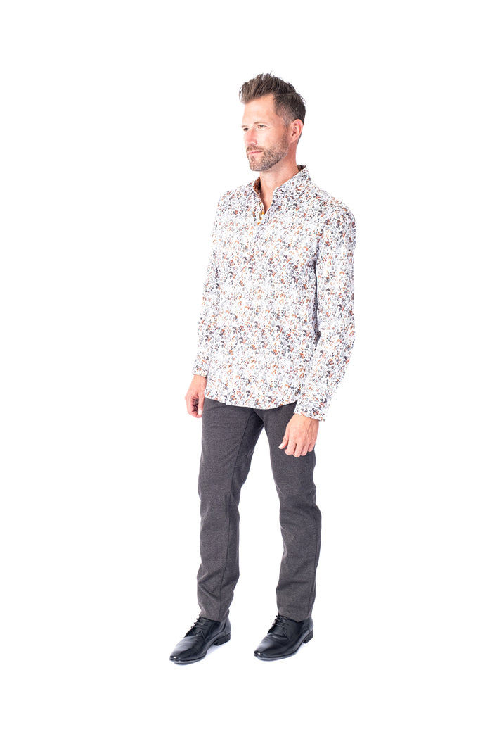 Leaf Print "Verdant" Sport Shirt - Orange