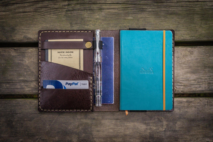 Leather Rhodia A6 Notebook Cover - Dark Brown