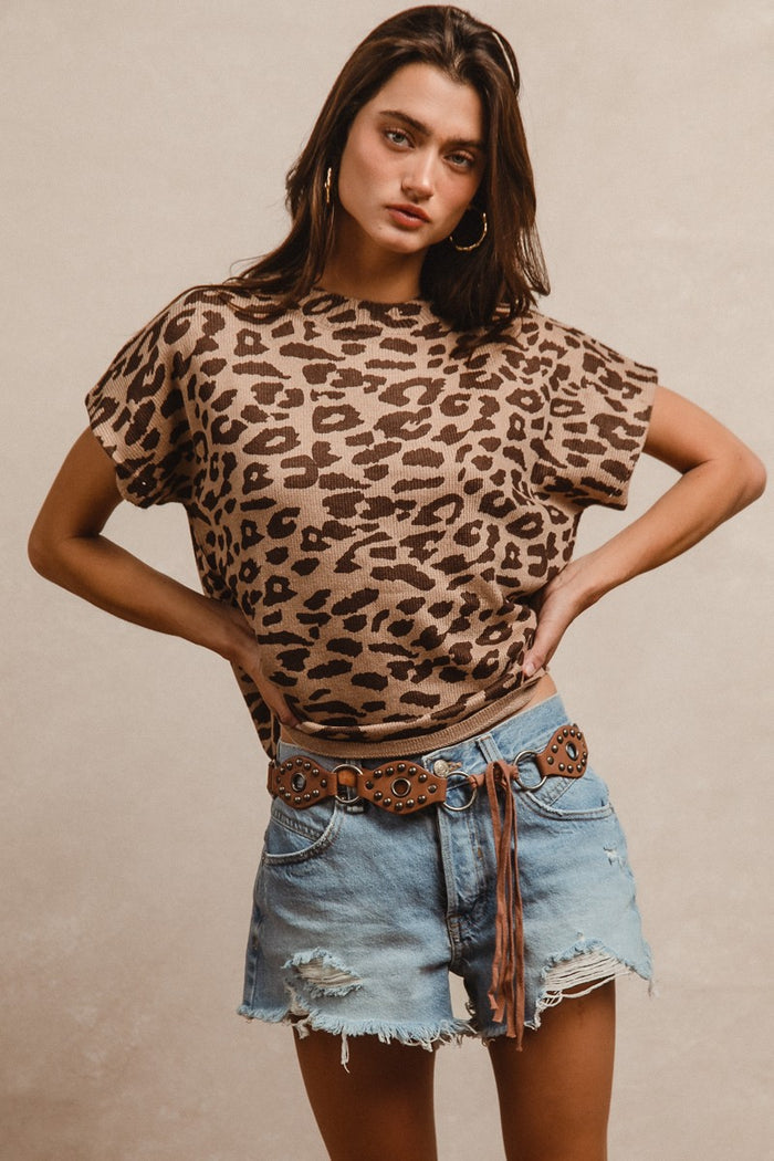 Leopard Print Basic Knit Top