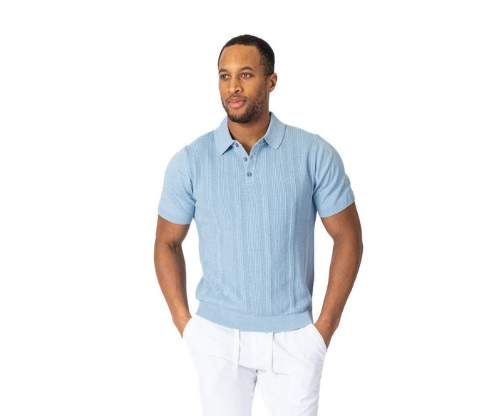 Light Knit Cotton Polo - Light Blue