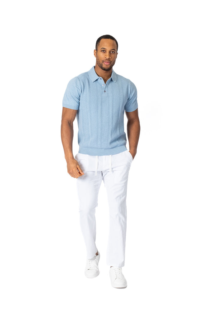 Light Knit Cotton Polo - Light Blue