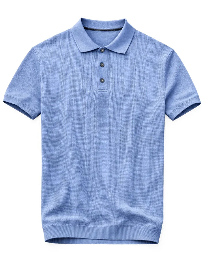 Light Knit Cotton Polo - Light Blue