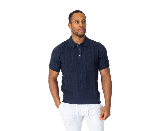 Light Knit Cotton Polo - Navy