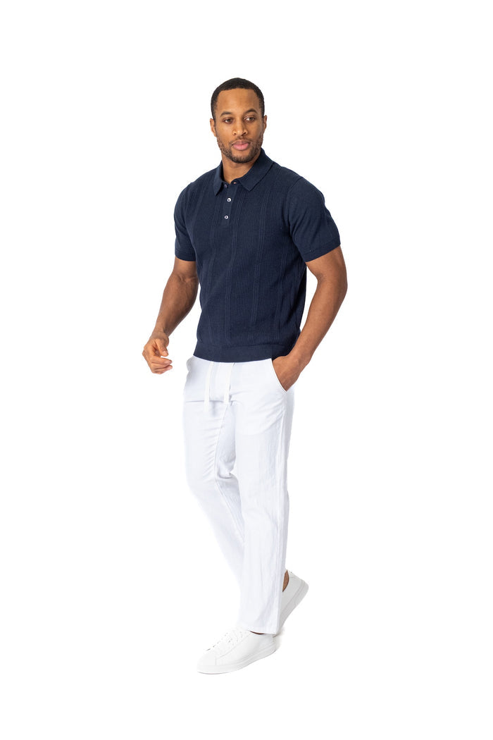 Light Knit Cotton Polo - Navy